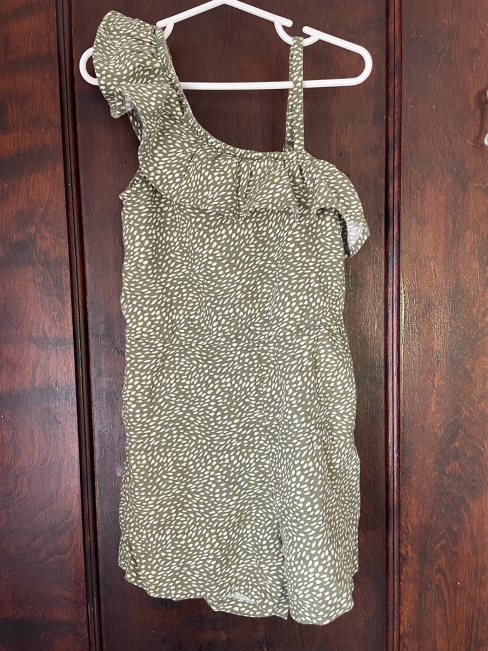 Old Navy Girls EUC Olive Green and White Printed Romper XS 5
